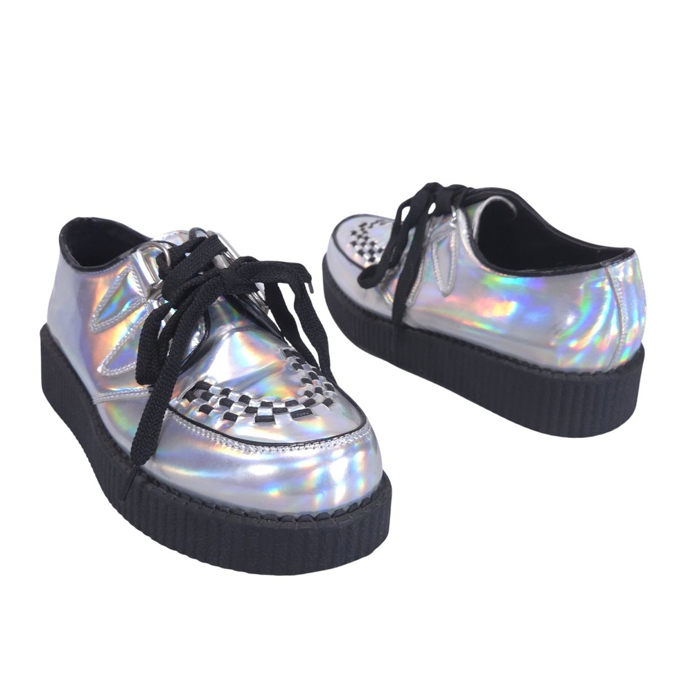 Niche Holographic Silver Iridescent Platform Creepers Shoes Women 9 Goth READ